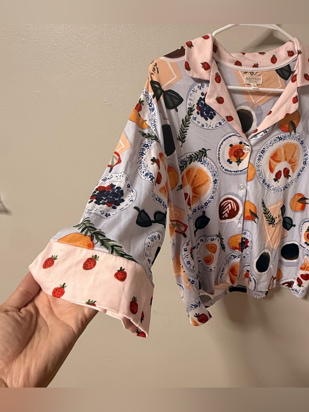 Beauty Sleep Social Pajama Set Womens Breakfast Coffee Croissant Billie Small - Picture 5 of 16